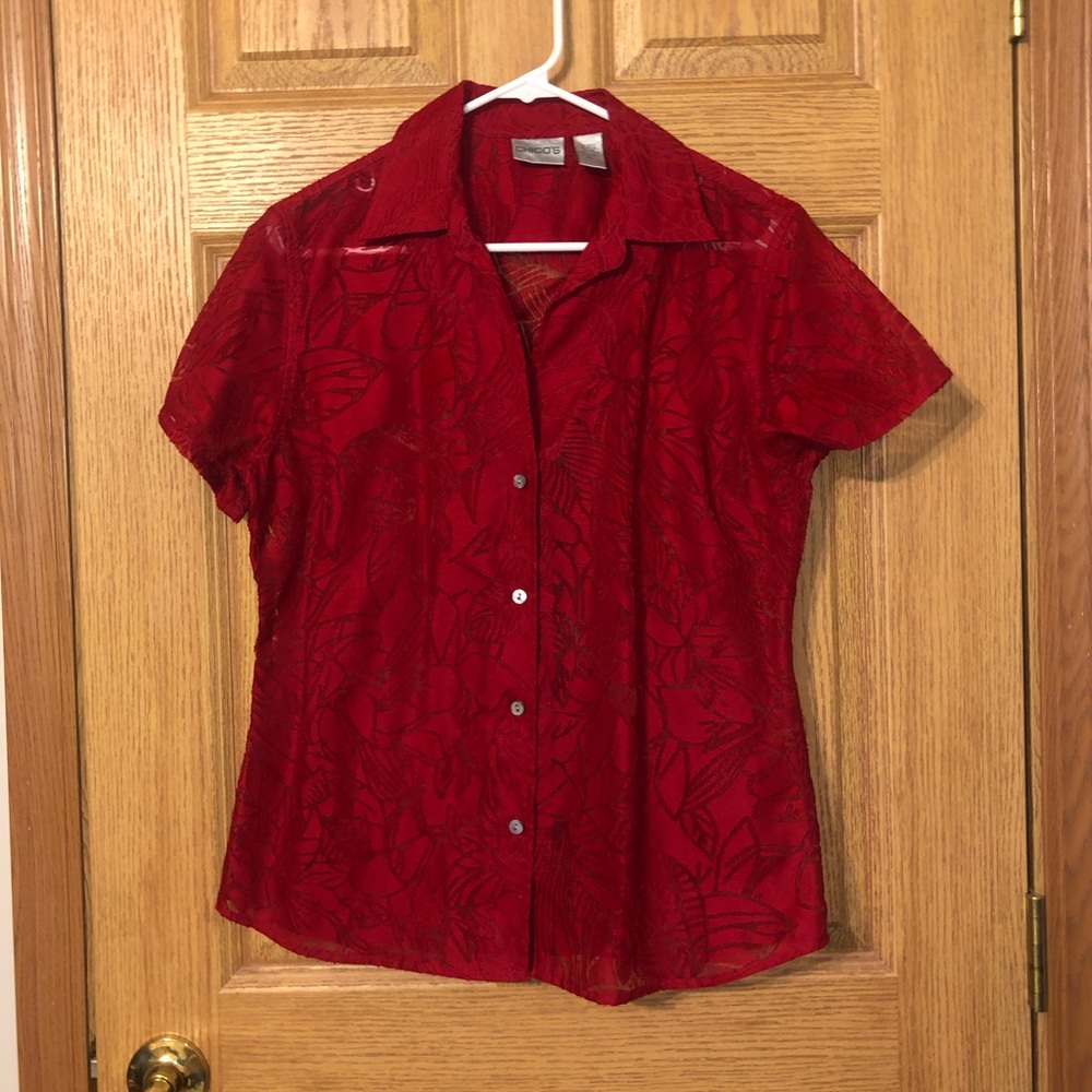 CHICO's Short Sleeve BURN OUT Blouse
